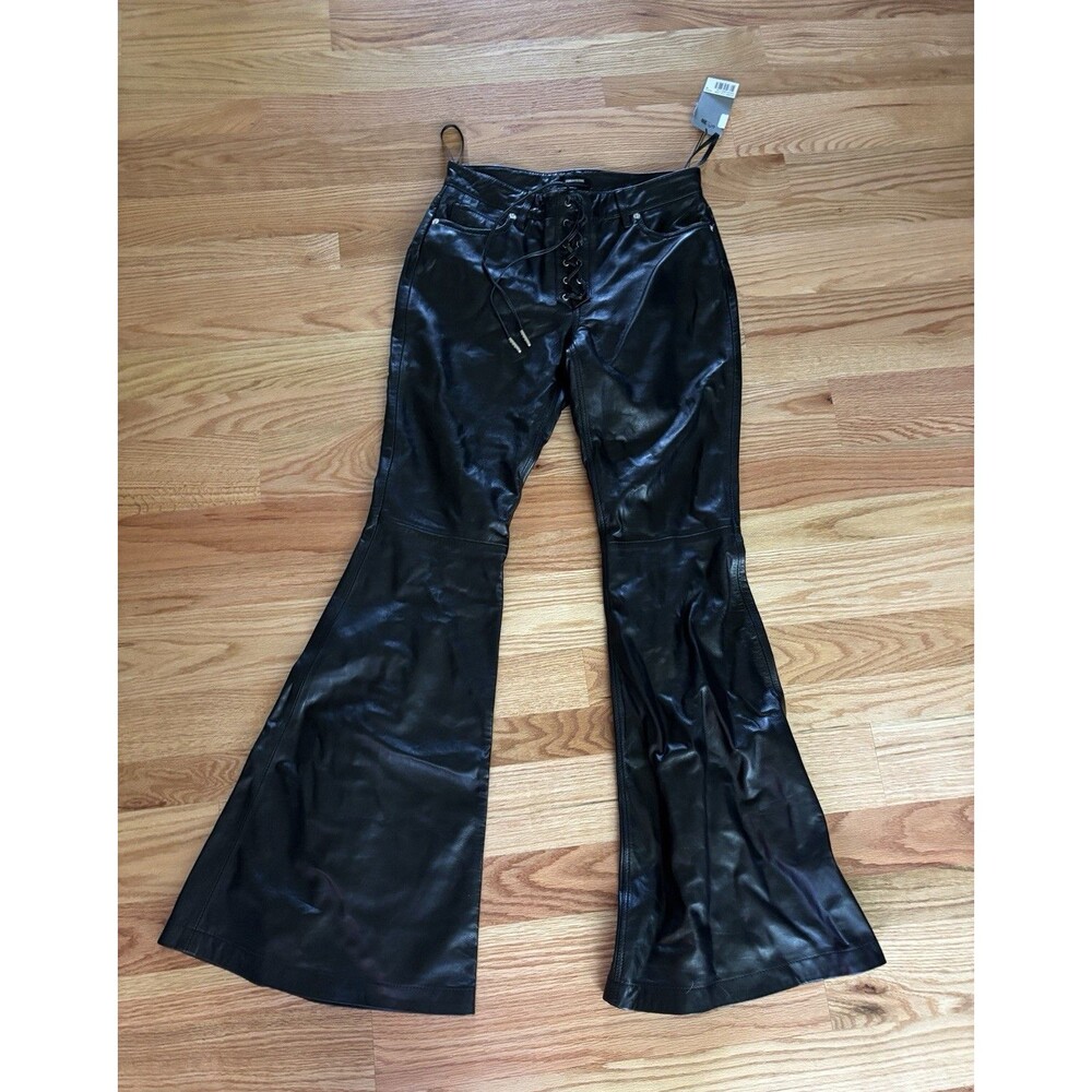 Zadig & Voltaire Women’s Black Leather Flared Lace-Up Pants